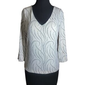 The Limited v neck 3/4 sleeve cream black printed top size small
